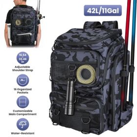 42L&11Gal Fishing Backpack Large Capacity Fishing Tackle Storage Bag With Rod Holders 16-Pocket Water-Resistant With Divider Adjustable Padded St (Option: Camouflage)